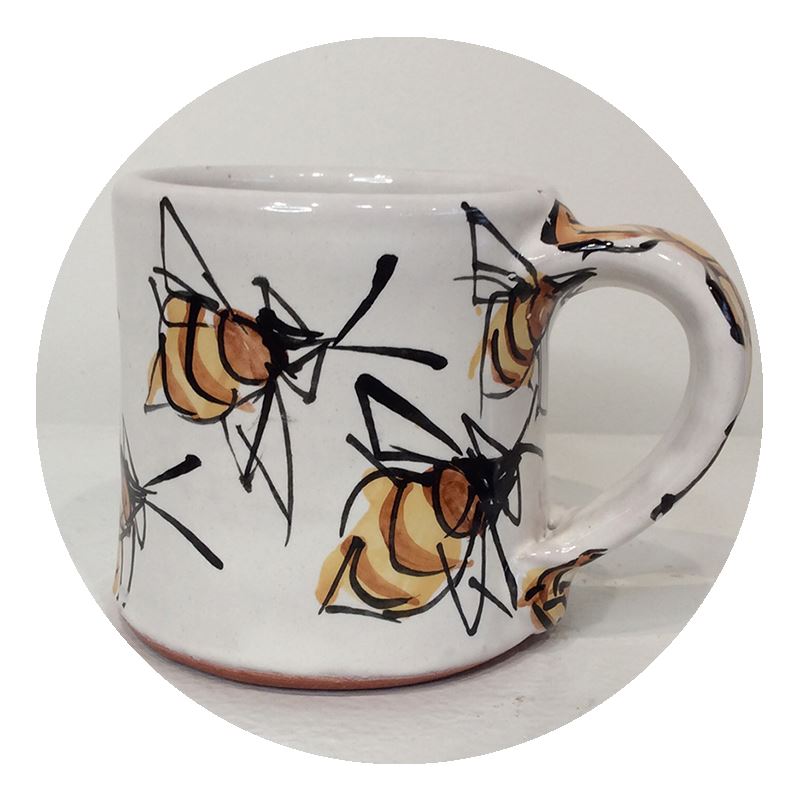 Bee illustrations on mug by Karin Kraemer